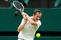 Medvedev Vs Cilic LIVE Score, Wimbledon 2026: Russian On Course To First Round Victory Against Veteran Croatian | Photo: AP/Mosa'ab Elshamy : Daniil Medvedev plays a backhand return to Jannik Sinner